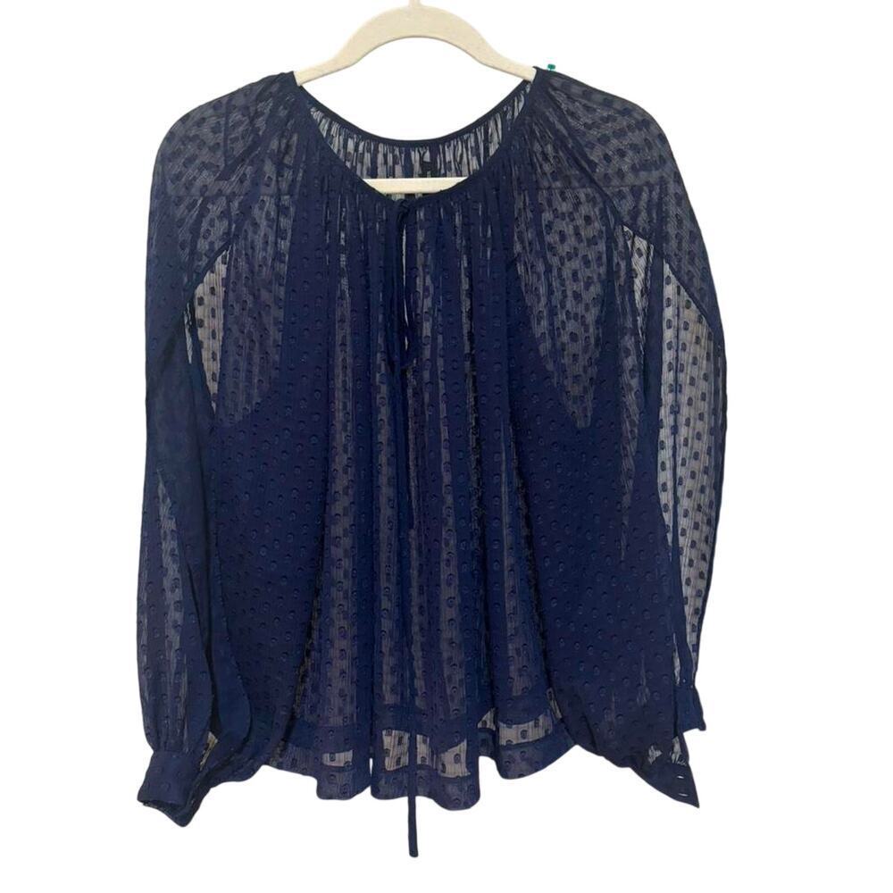 Walter Baker Navy Sheer Swiss Dot Blouse Womens XS Boho Balloon Sleeve Top - Picture 4 of 9